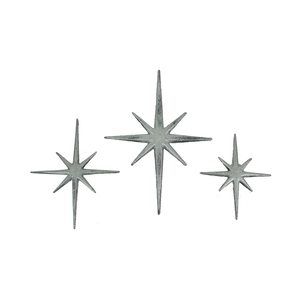 Set Of 3 Large Metallic Silver Cast Iron 8 Pointed Star Starburst Wall💜